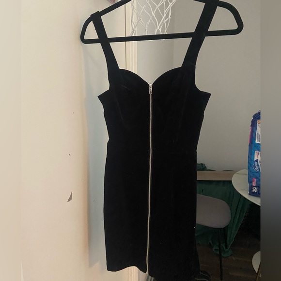 H&M Divided Black Faux Suede Full Zip Overall Mini Dress Size 2 - Picture 3 of 5